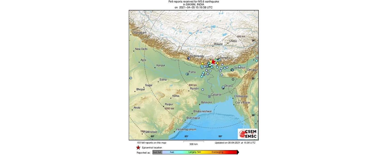 ५ रेक्टर भन्दा बढिको भूकम्प, केन्द्रविन्दु भारतकाे बिनागुडी